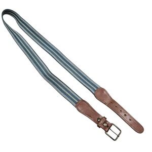 Striped Belt Tan‎ Leather Trim Woven Fabric Men's Blue Teal Casual Belt Sz 36